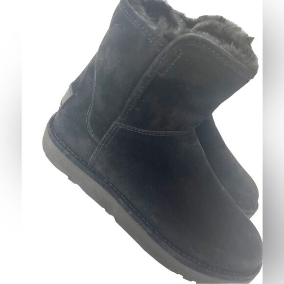 UGG Women’s Black Suede Classic Nero Mini Abree II Switzerland Fur Boots Size: 5 - Picture 4 of 7